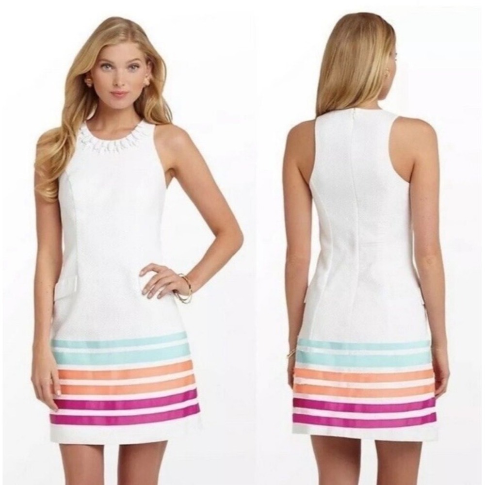 Lilly Pulitzer Pearl Swirl Ribbon Beaded Shift Dress Cotton sz 0 00